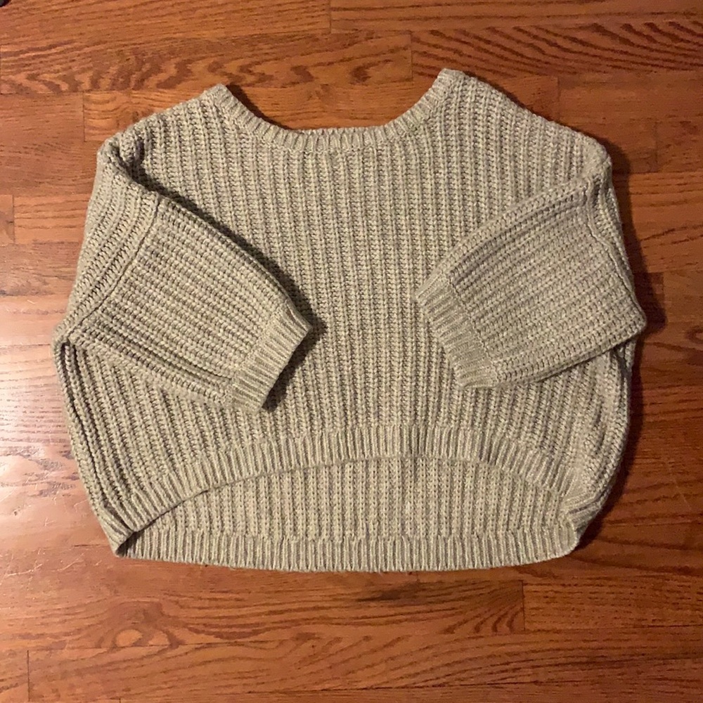 small woven light brown/tan sweater, half cut sleeves, from victoria’s secret